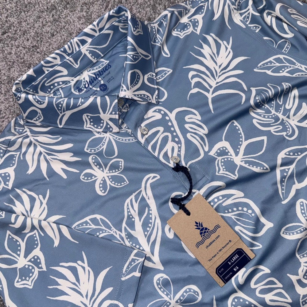 Chubbies The Better BeLeaf It Polo Mens Stretch Tropical Blue XL NEW